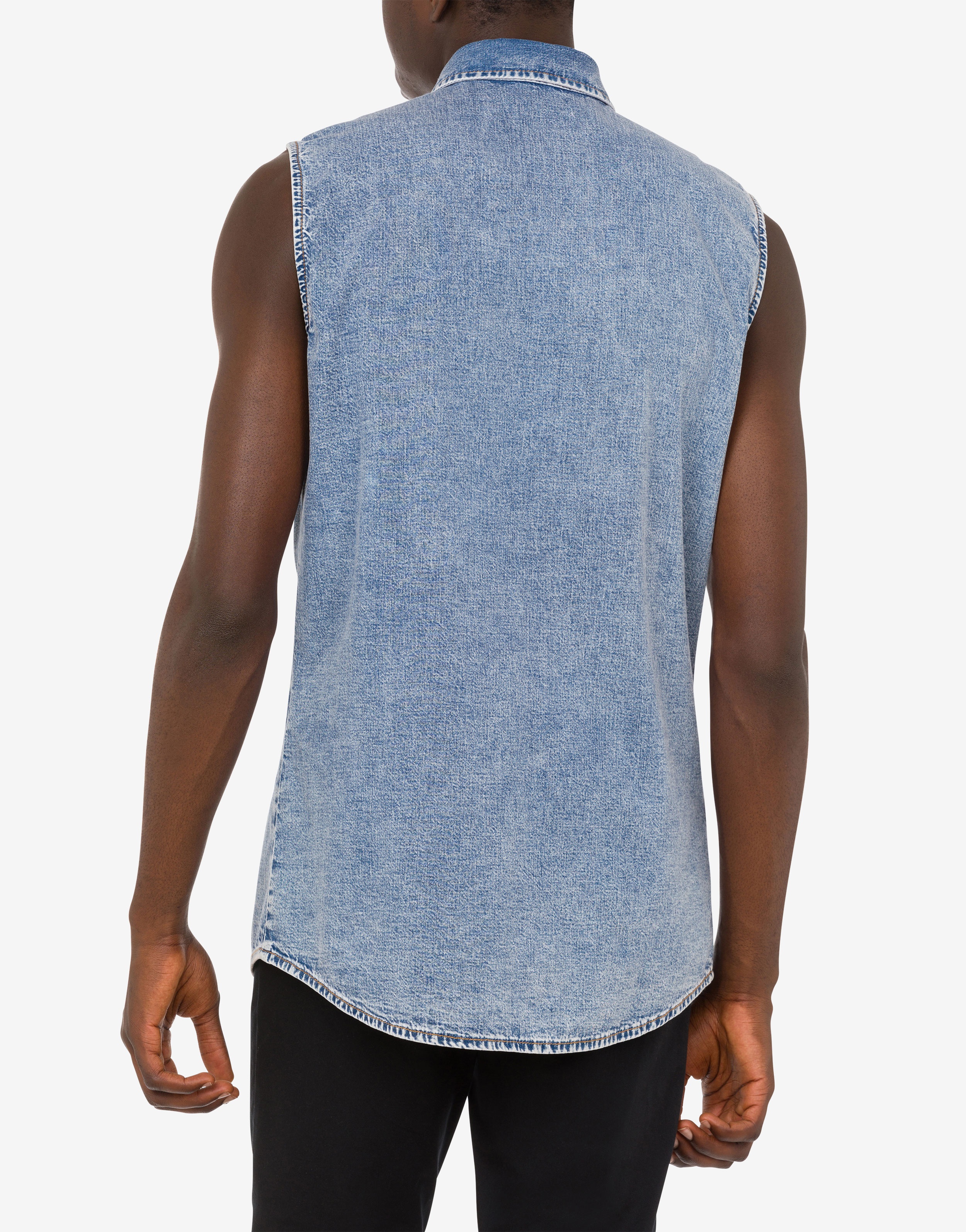 CHAMBRAY SLEEVELESS SHIRT - 3