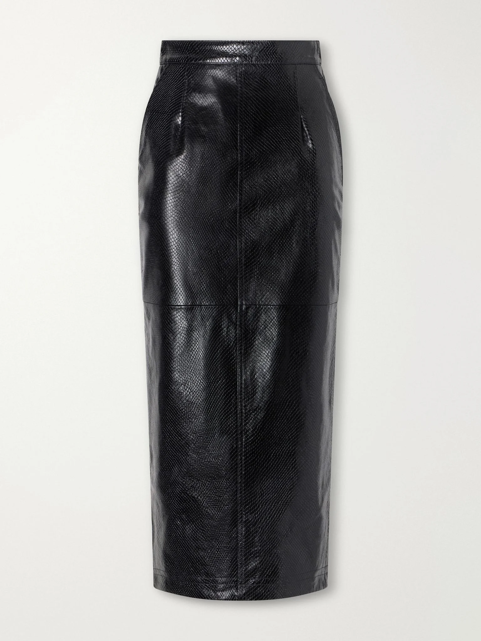 Tubo paneled snake-effect leather midi skirt Black - 1