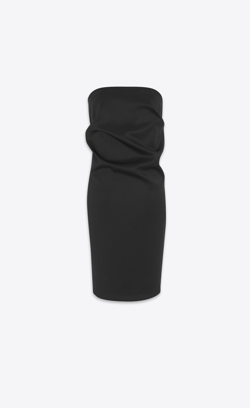 strapless pencil dress in stretch satin wool 1