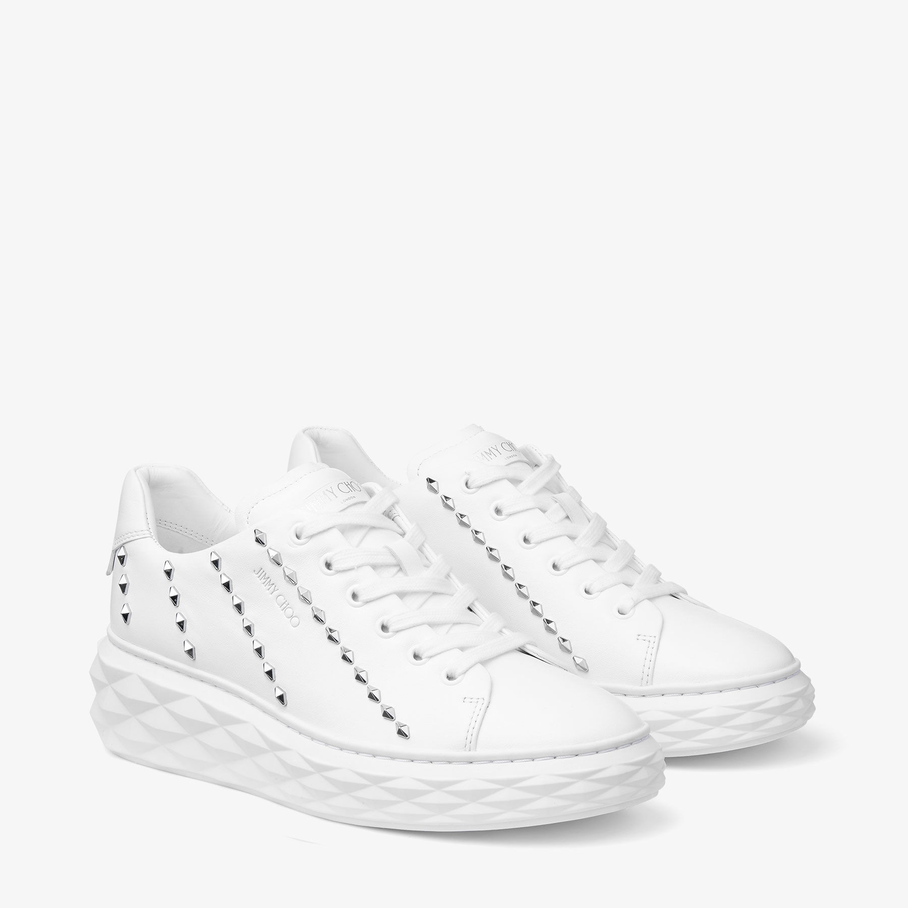 Diamond Light Maxi/F
White Nappa Leather Low-Top Trainers with Studs - 2
