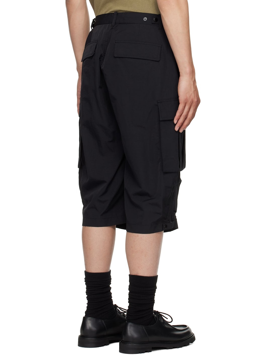 Black Nylon Twill Cargo Shorts - 3