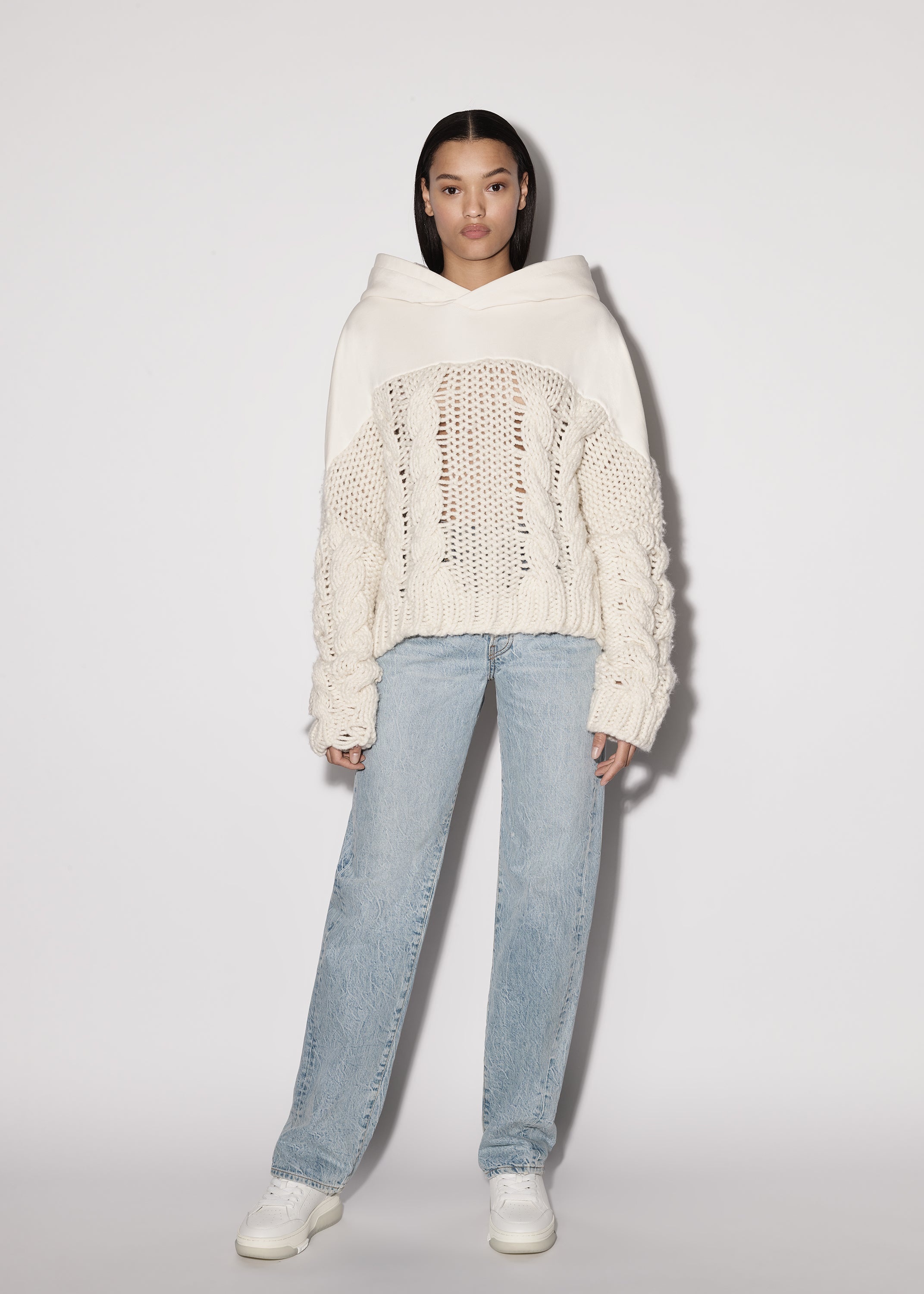 CABLE KNIT HYBRID HOODIE - 2