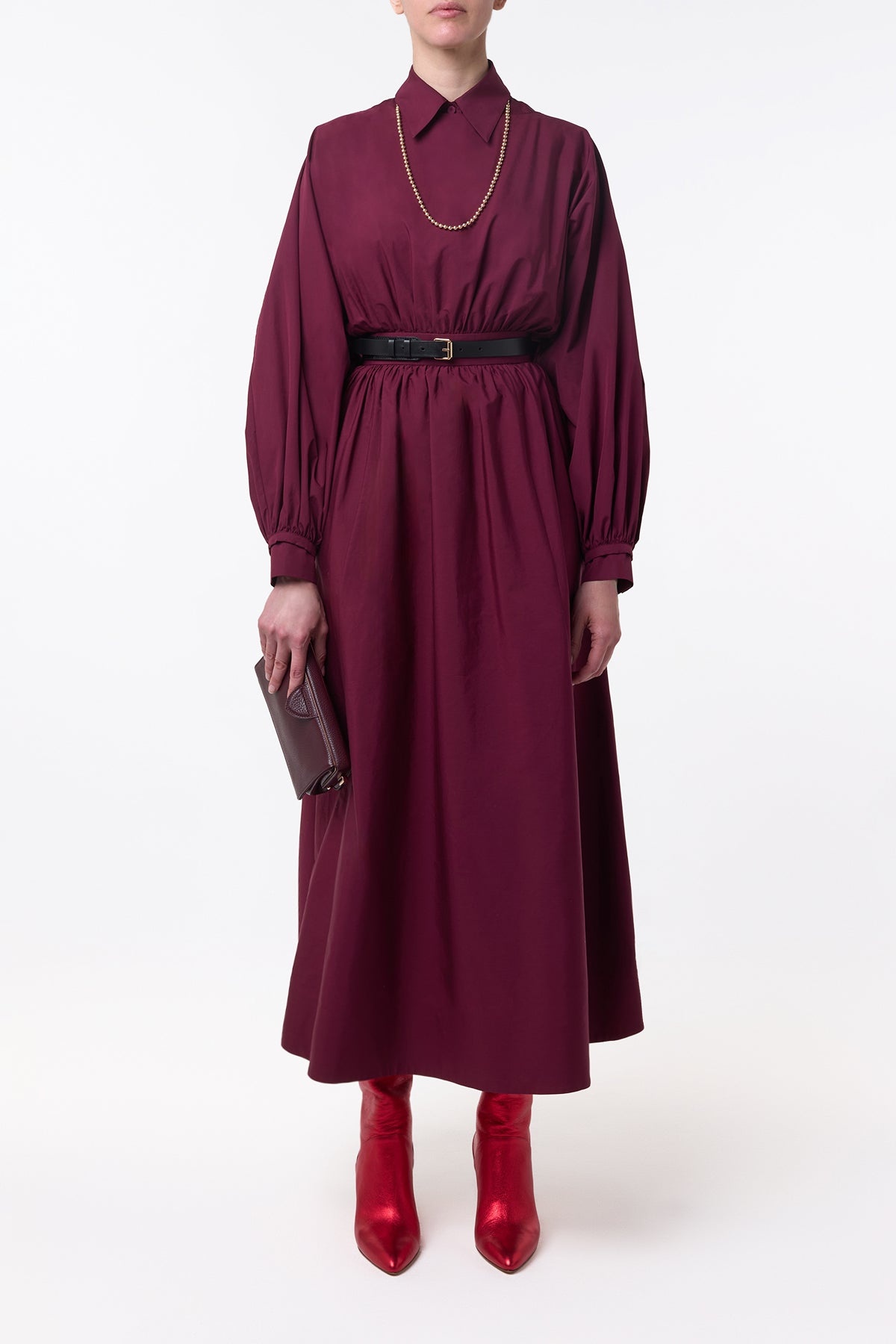 Ahmose Maxi Dress in Bordeaux Sea Island Cotton Poplin - 3
