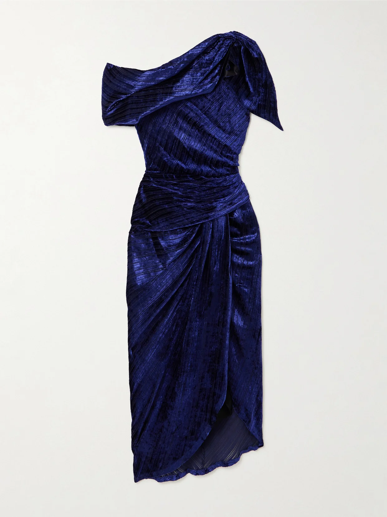 Cyane Asymmetric Ruched Devoré-velvet Midi Dress - 1