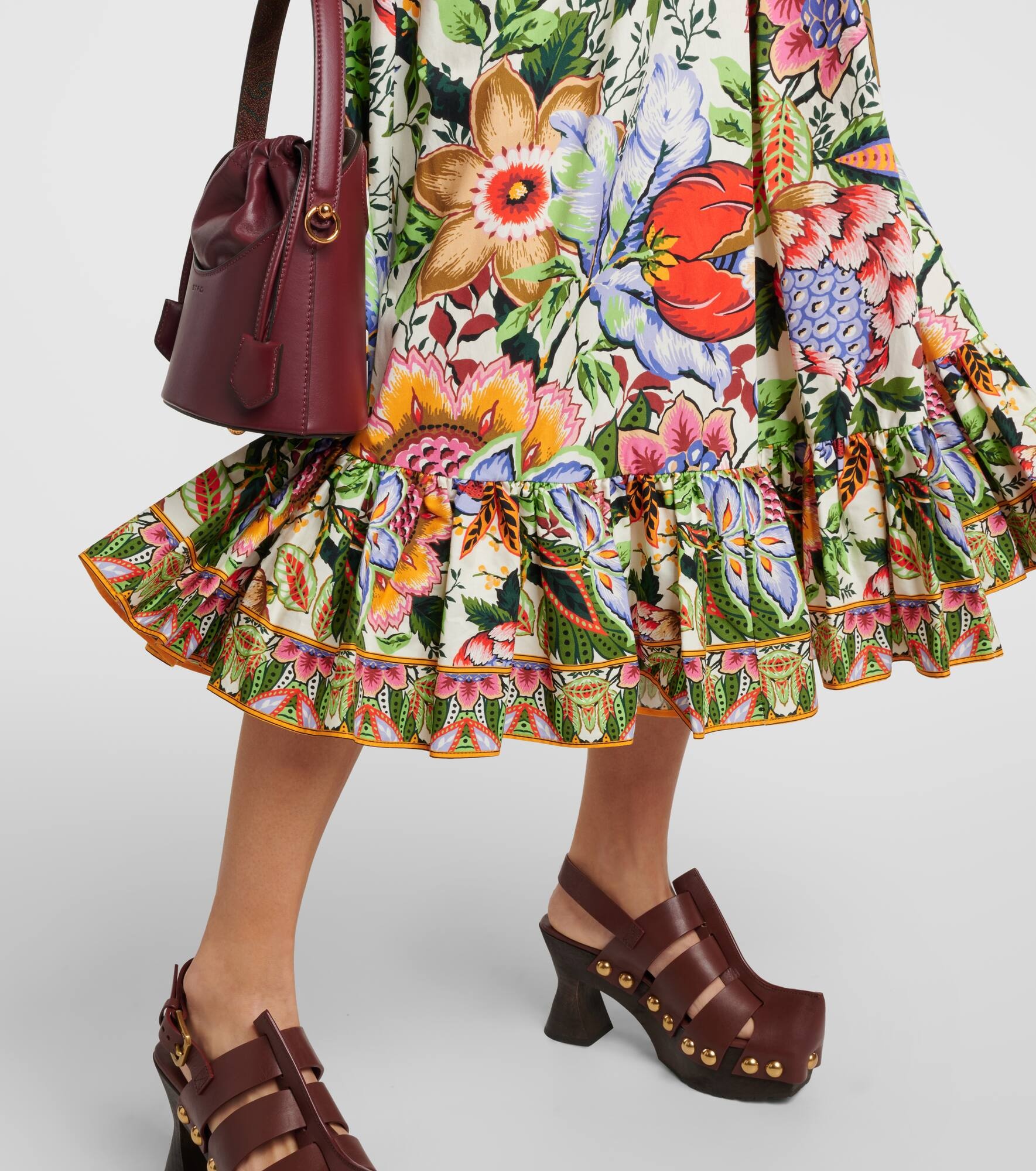 High-rise floral cotton midi skirt - 5