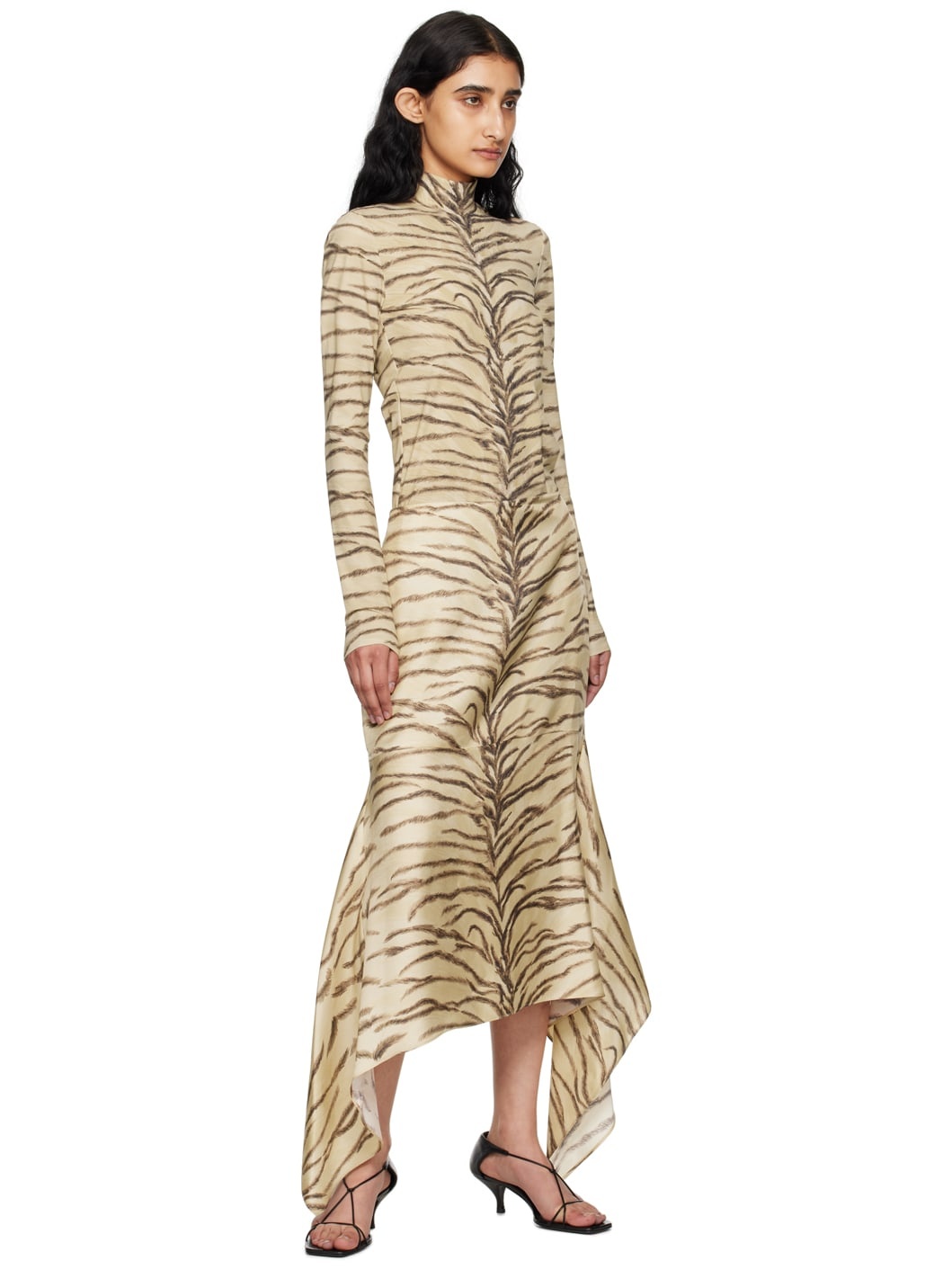 Beige Tiger Print Midi Skirt - 4