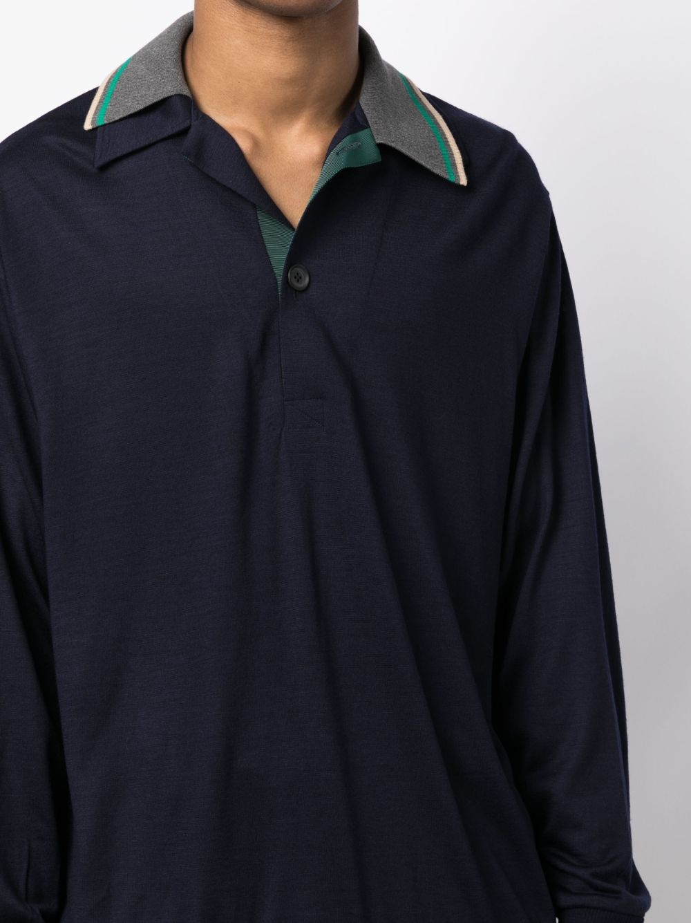 asymmetric-collar wool T-shirt - 5