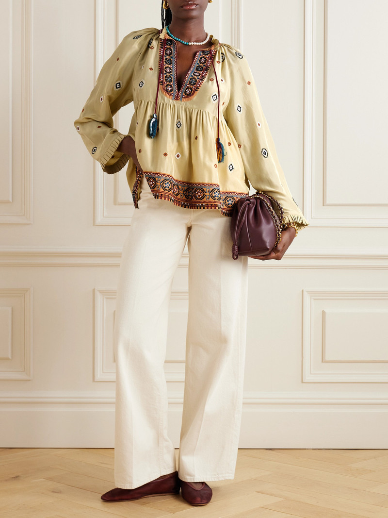 FORTELA Tasseled Bead-embellished Embroidered Silk-shantung Blouse outlook