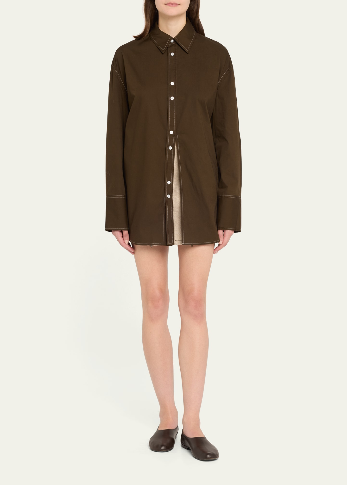 Poplin Button-Front Shirt - 2