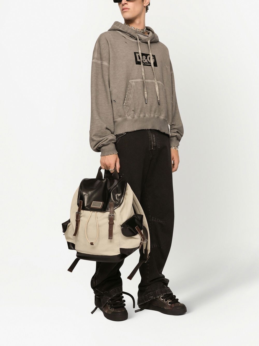 logo-print washed cotton hoodie - 2