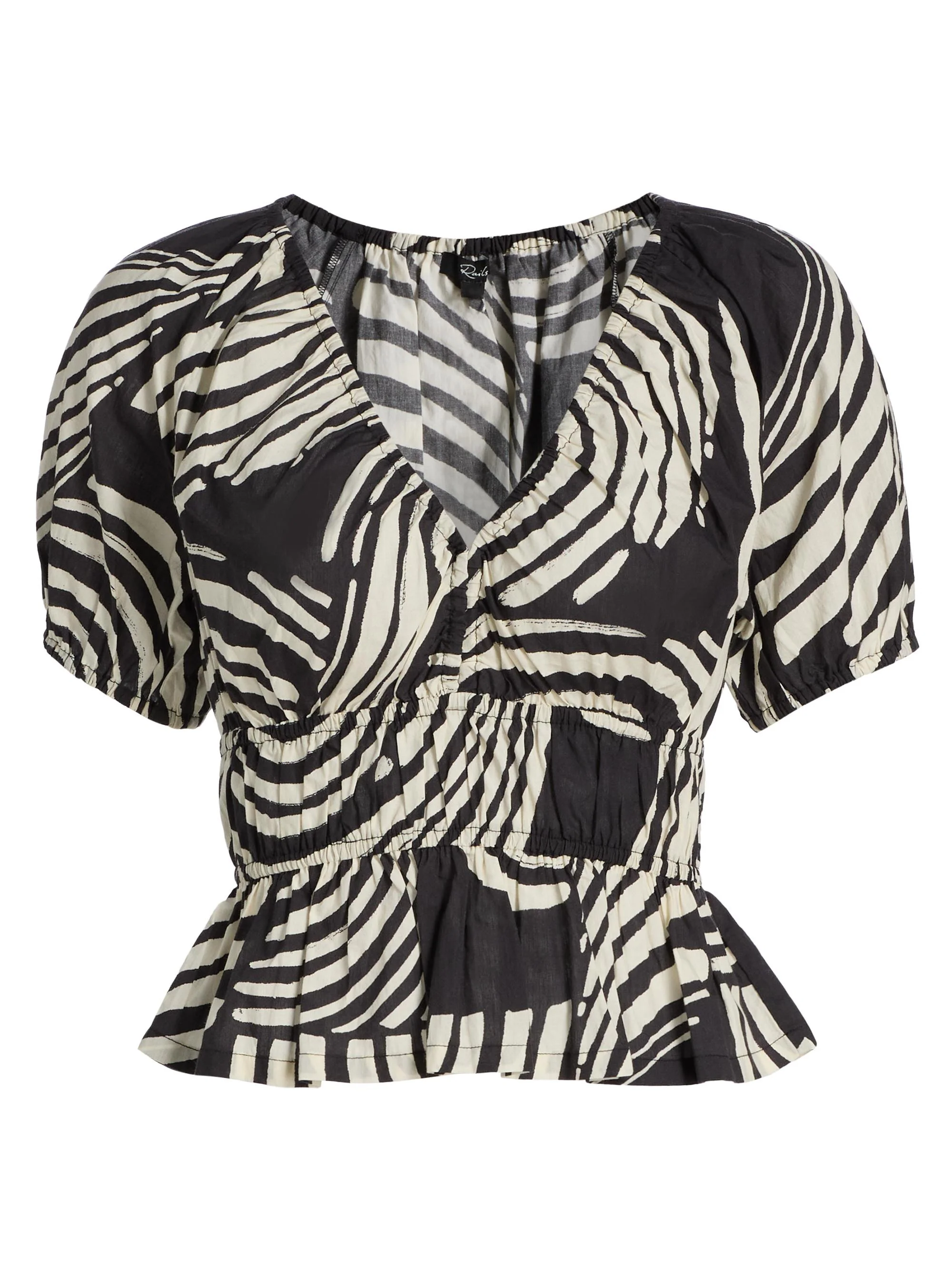 Women's Argenta Printed Cotton Peplum Top - Onyx Waves - 1