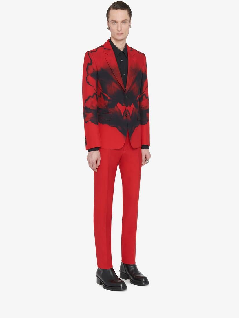 Men's Ink Flower Single-breasted Jacket in Red/black - 3