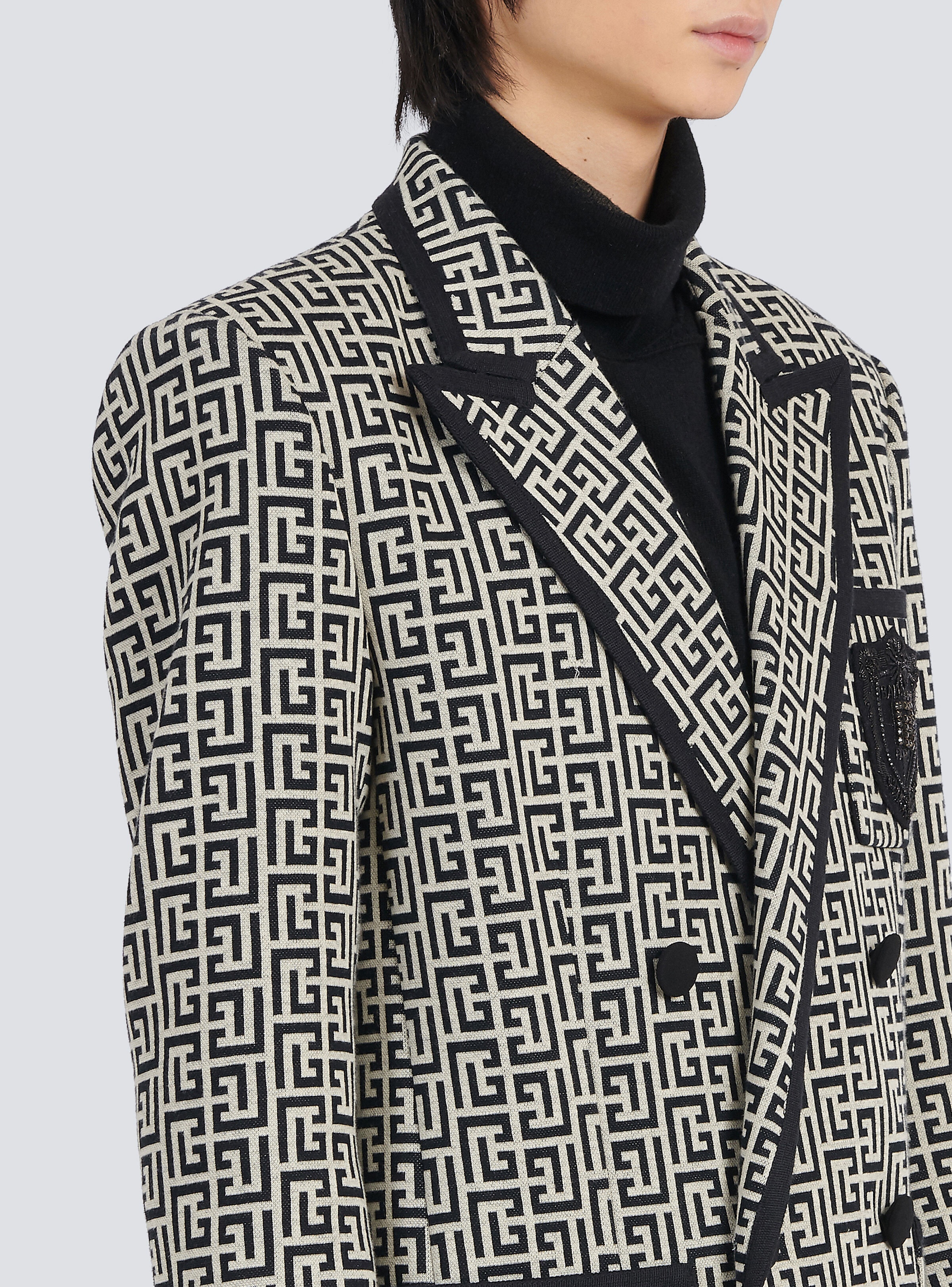 Jersey blazer with Balmain monogram and double-breasted black buttoned fastening - 9