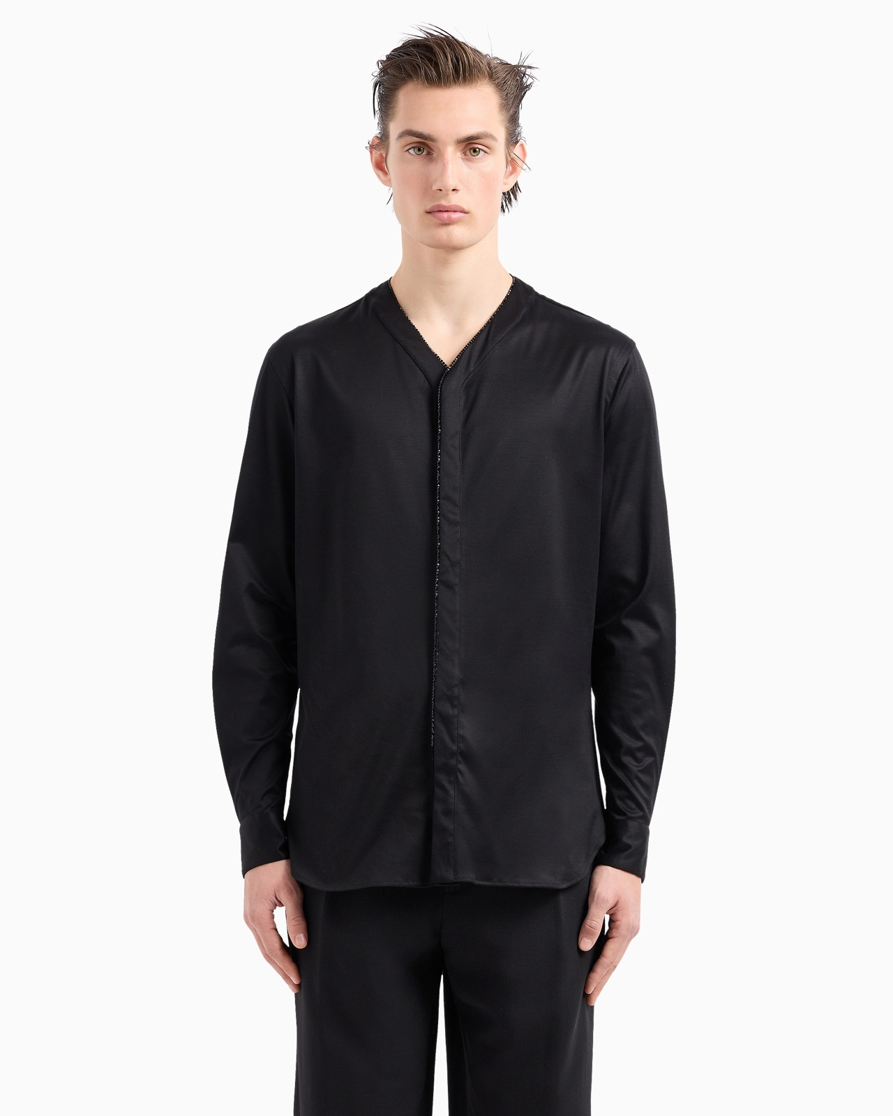 Giorgio's silk interlock shirt with rhinestone piping - 4