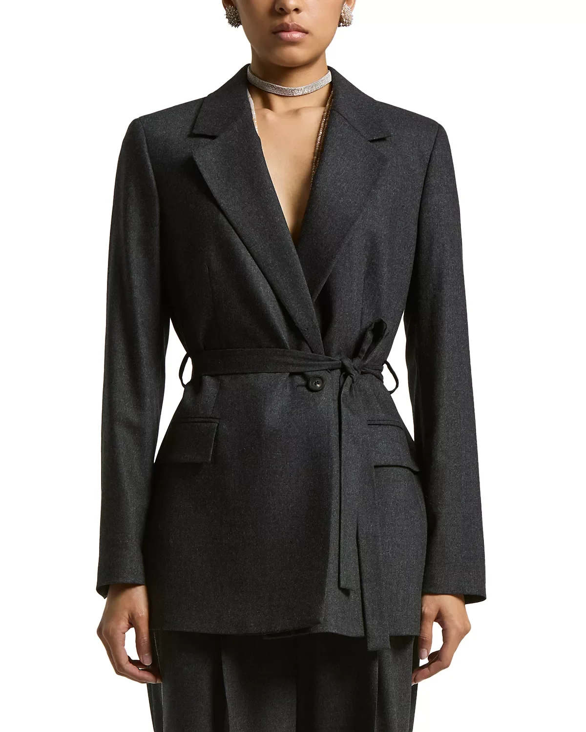 Notch Collar Belted Blazer - 1