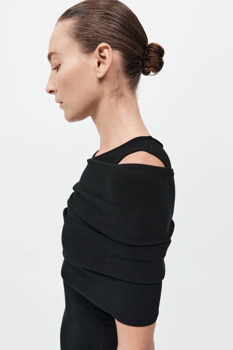 Detachable Layer Knit Dress - Black - 5