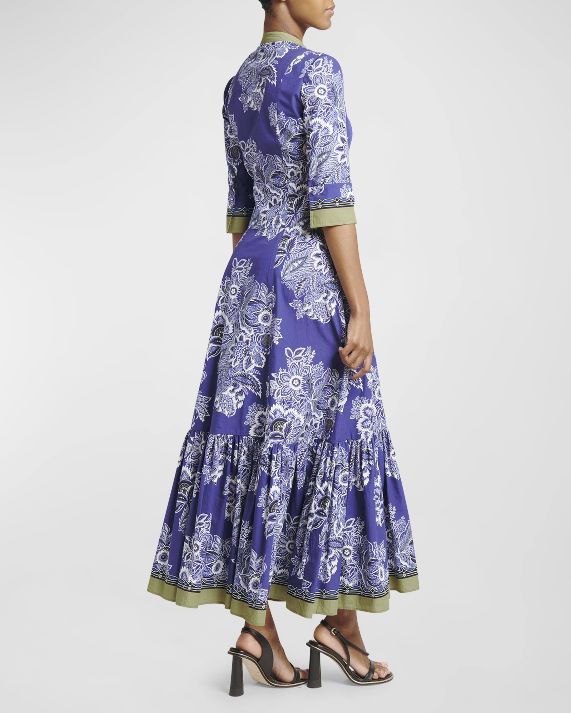 Bandana-Print 3/4 Sleeve Midi Dress - 4