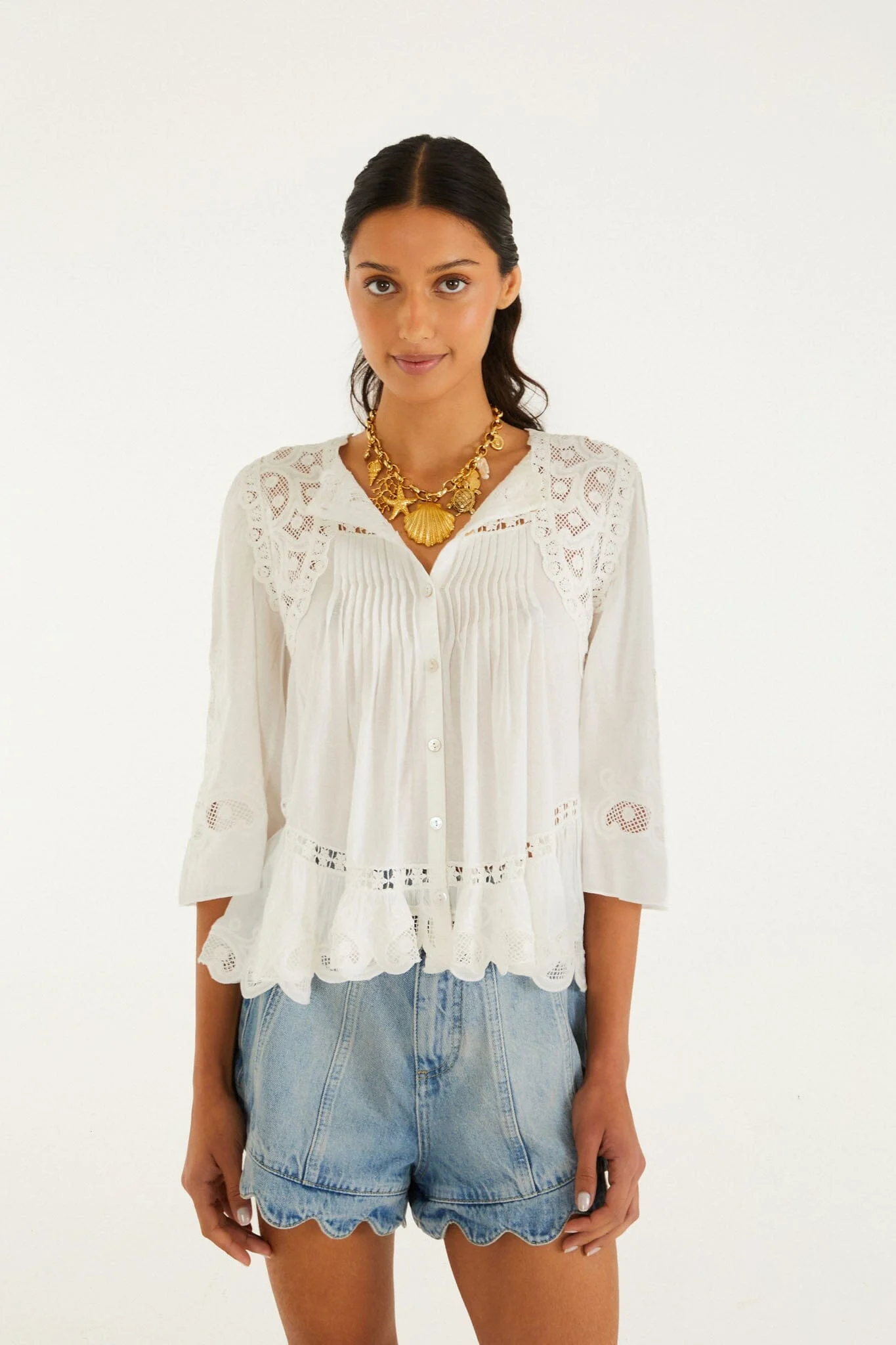 Off-White Richelieu Short Sleeve Blouse - 1