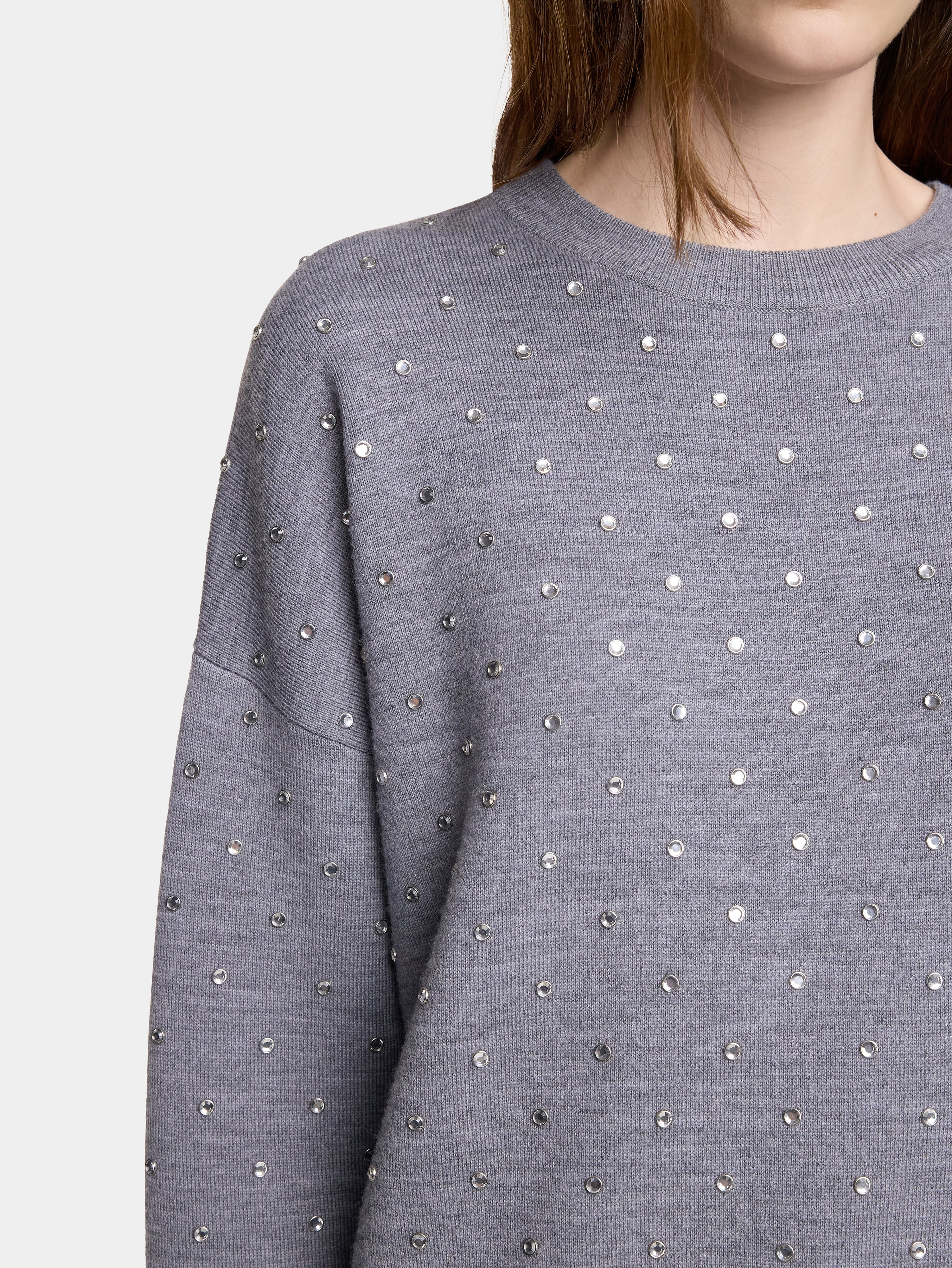 GREY CRYSTAL-EMBELLISHED SWEATER IN WOOL - 4