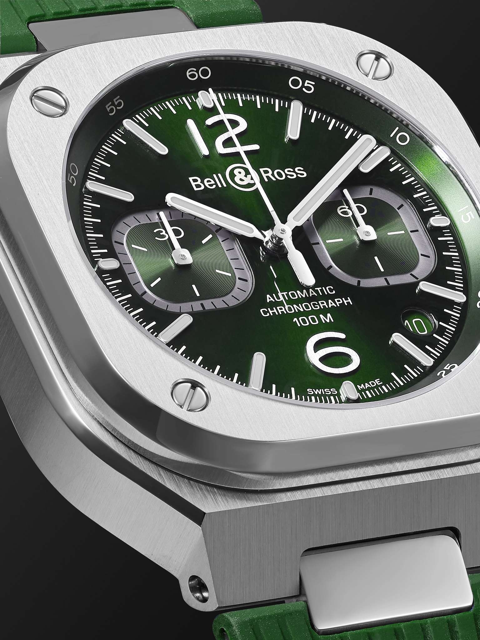 BR 05 Automatic Chronograph 42mm Stainless Steel and Rubber Watch, Ref. No. BR05C-GN-ST/SRB - 6