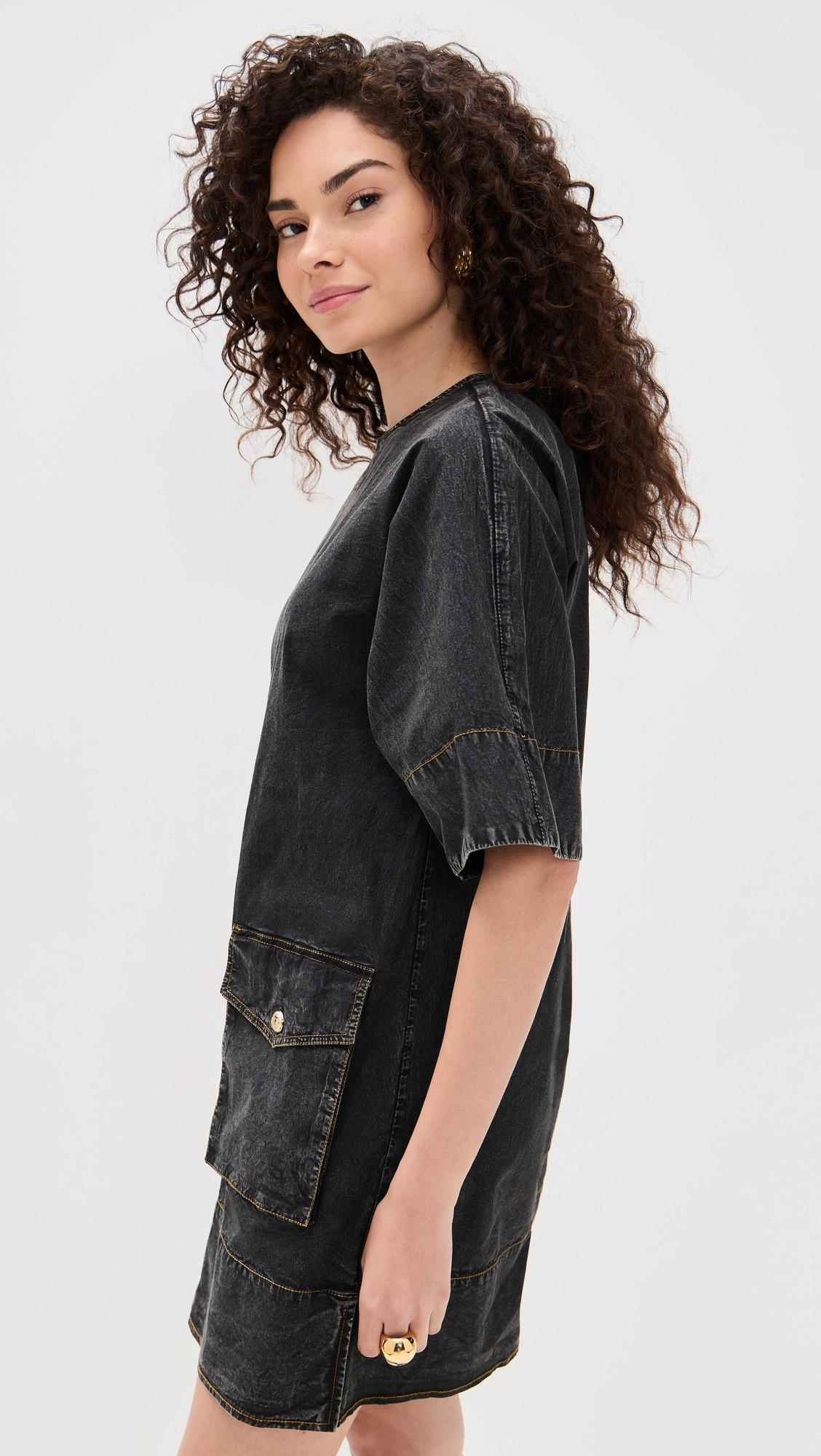 Washed Stretch Cotton Boxy Kimono Mini Dress - 3