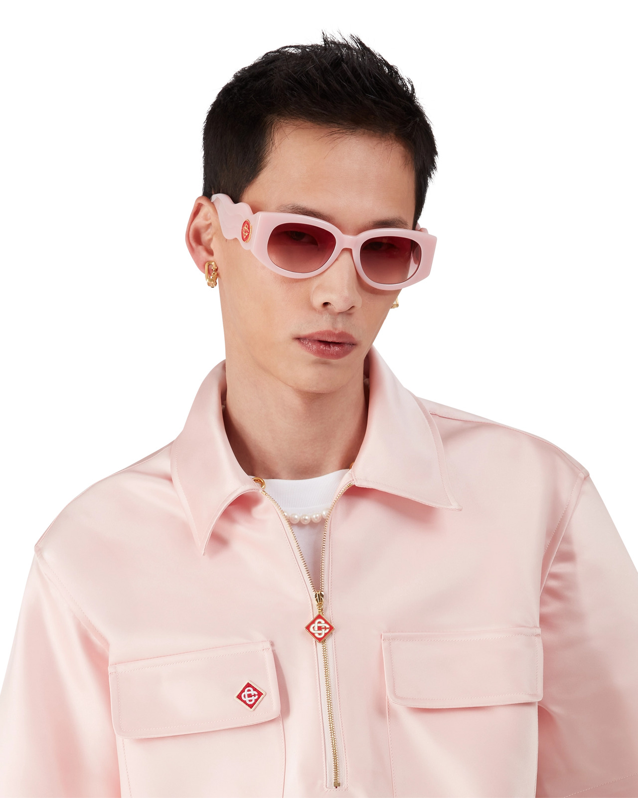 Satin Quarter Zip Short Sleeve Shirt | Casablanca Paris - 4