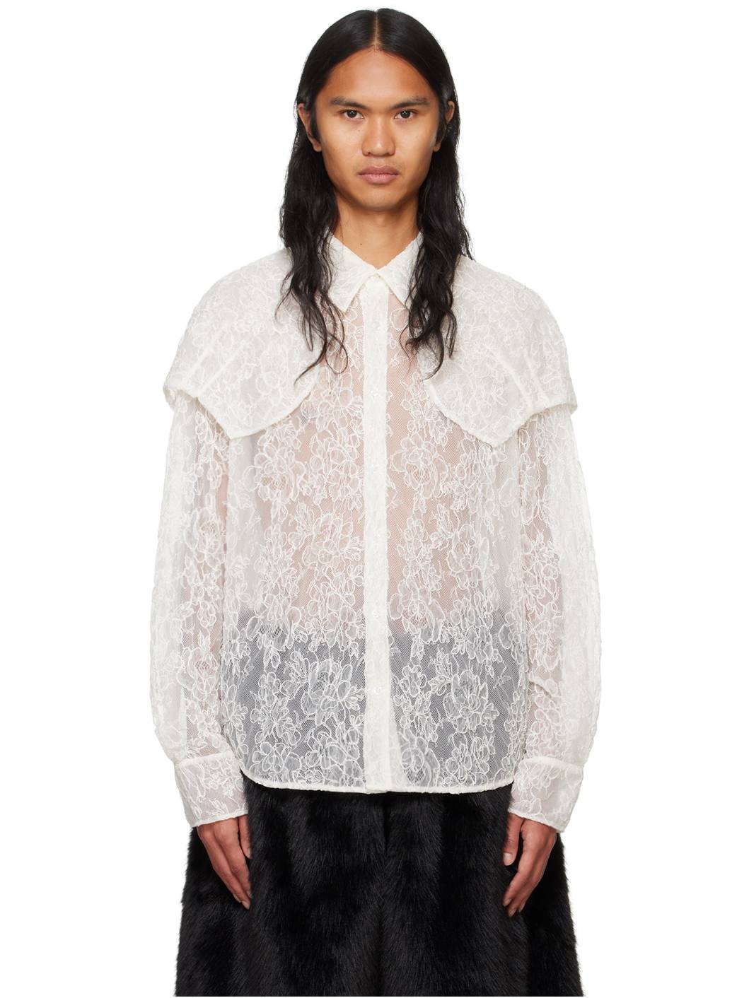 Off-White Sheer Classic Fit Caps Shirt - 1