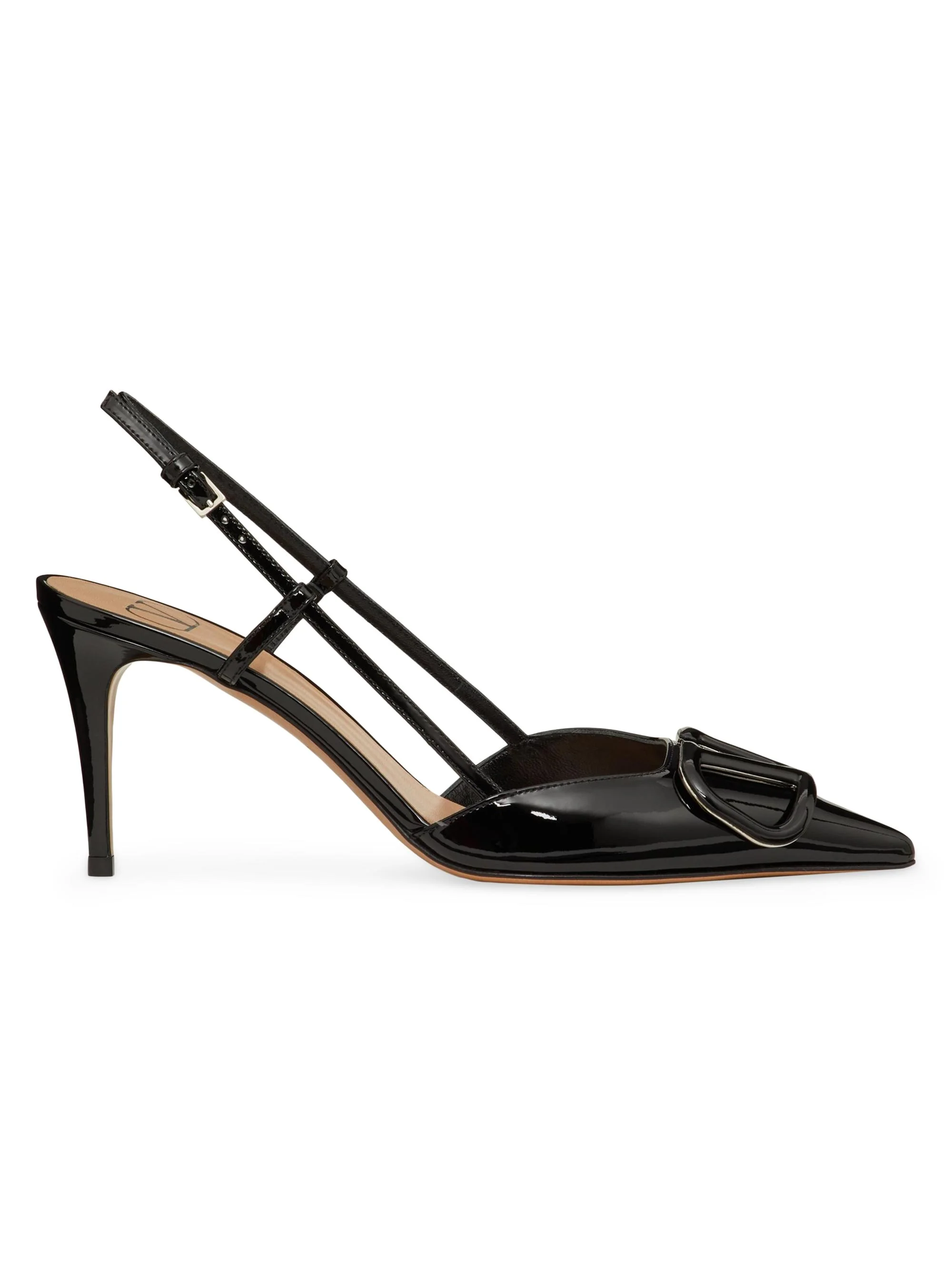 Women's VLogo 80MM Signature Patent Leather Slingback Pumps - Black - 1