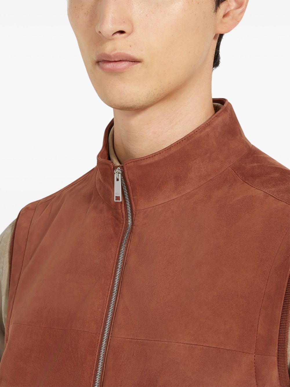 two-way zippered leather vest - 4