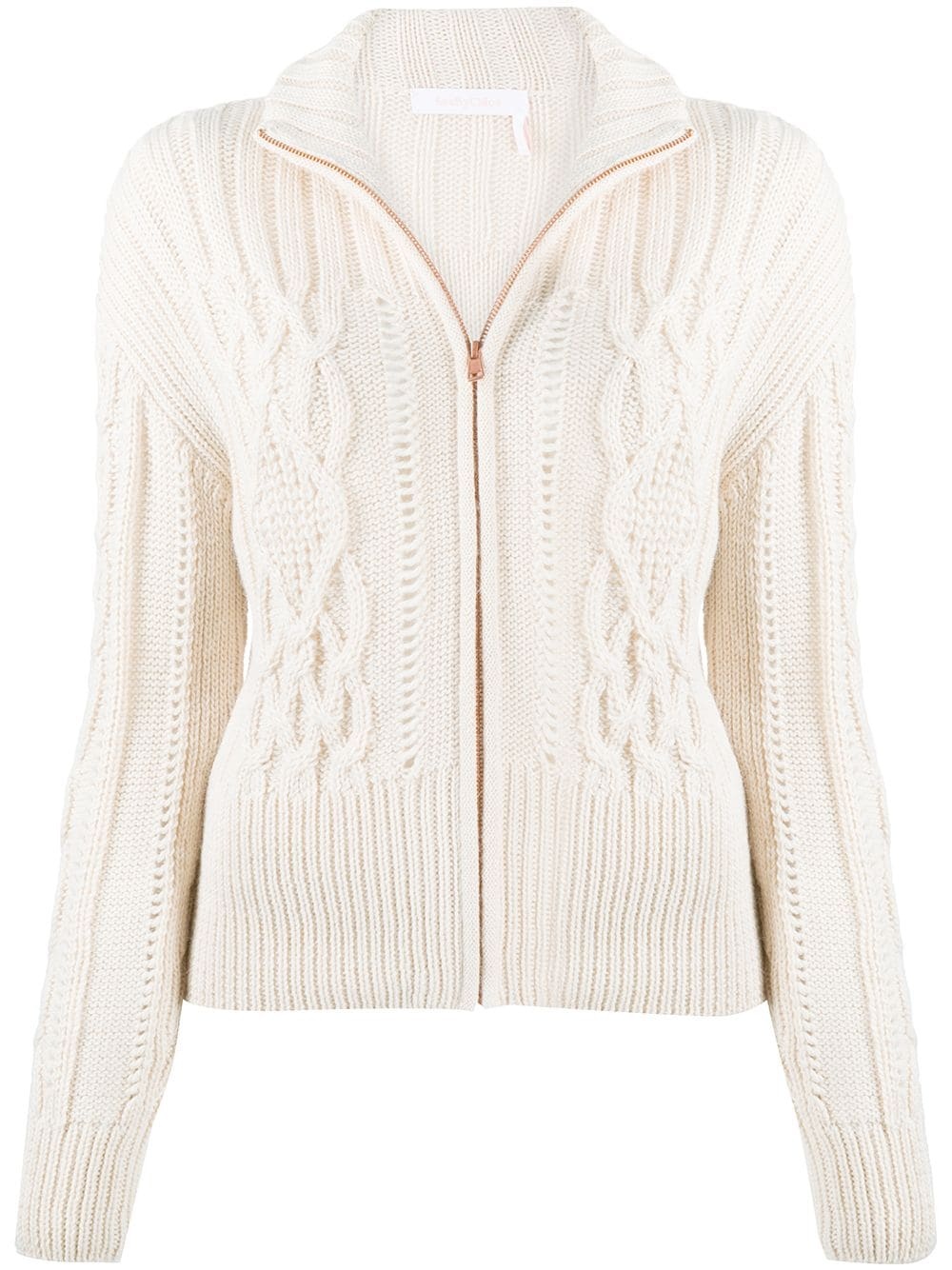 aran knit zipped cardigan  - 1