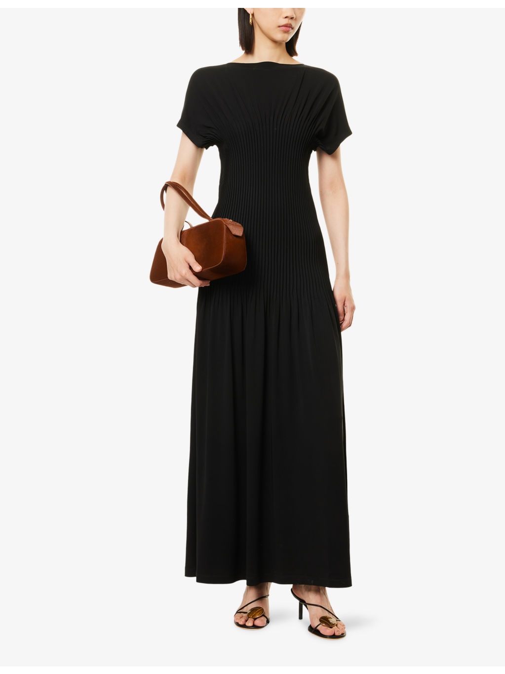 Pleated Short-Sleeve Jersey Midi Dress - 2