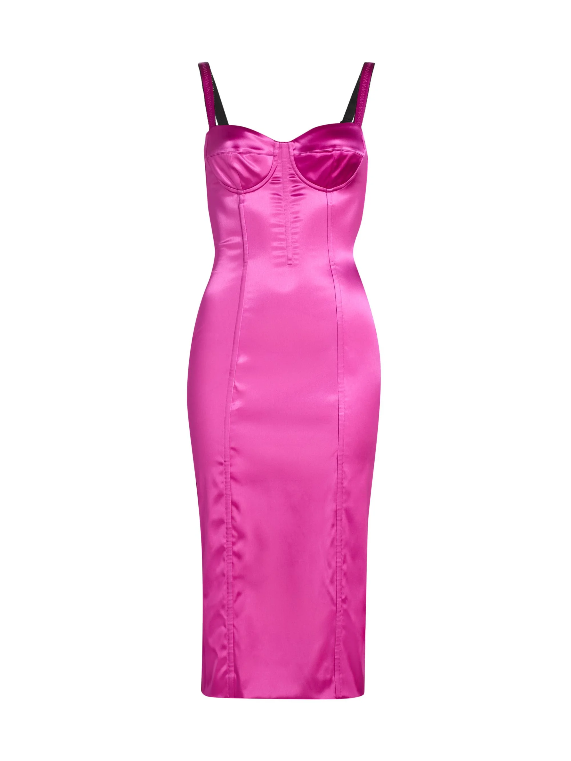Women's Satin Corset Midi-Dress - Fucsia - 1