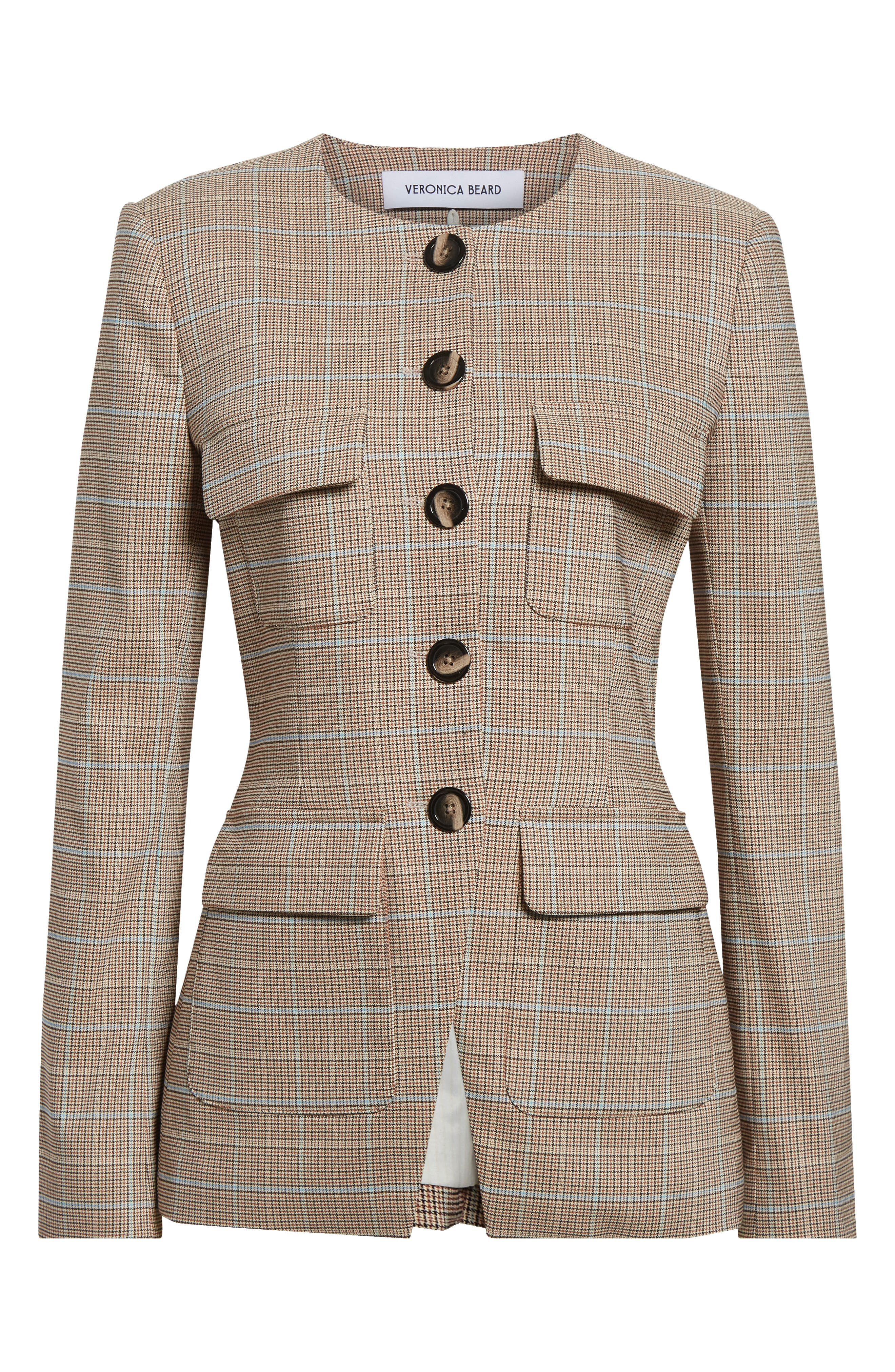 Veronica Beard Orrin Windowpane Plaid Collarless Jacket in Hazelnut Multi at Nordstrom - 7