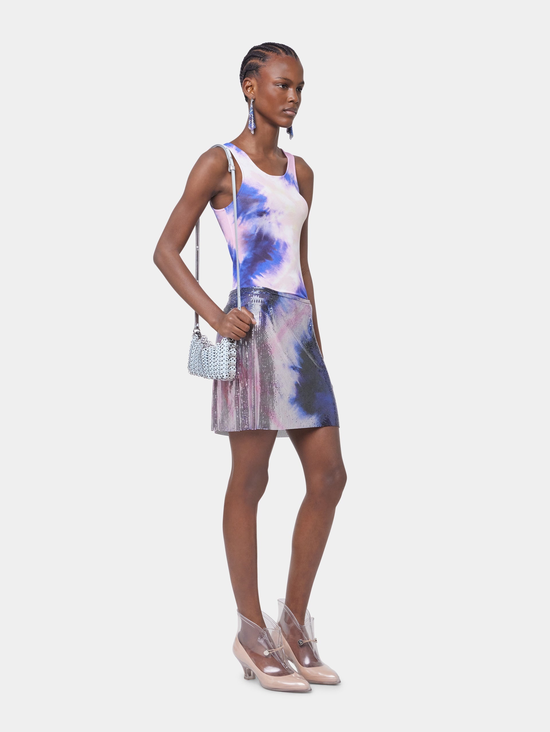 BLUE TIE-DYE MINI SKIRT IN PRINTED MESH - 4