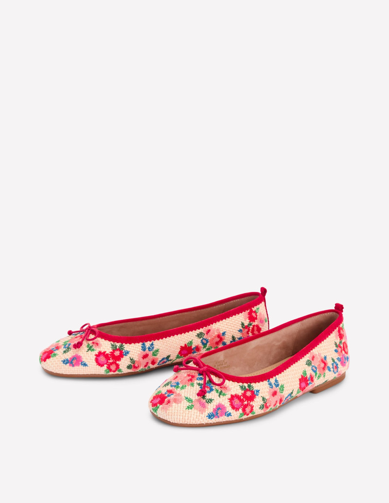 Kitty Flexi Sole Ballet Flats-Embroidered Natural 3