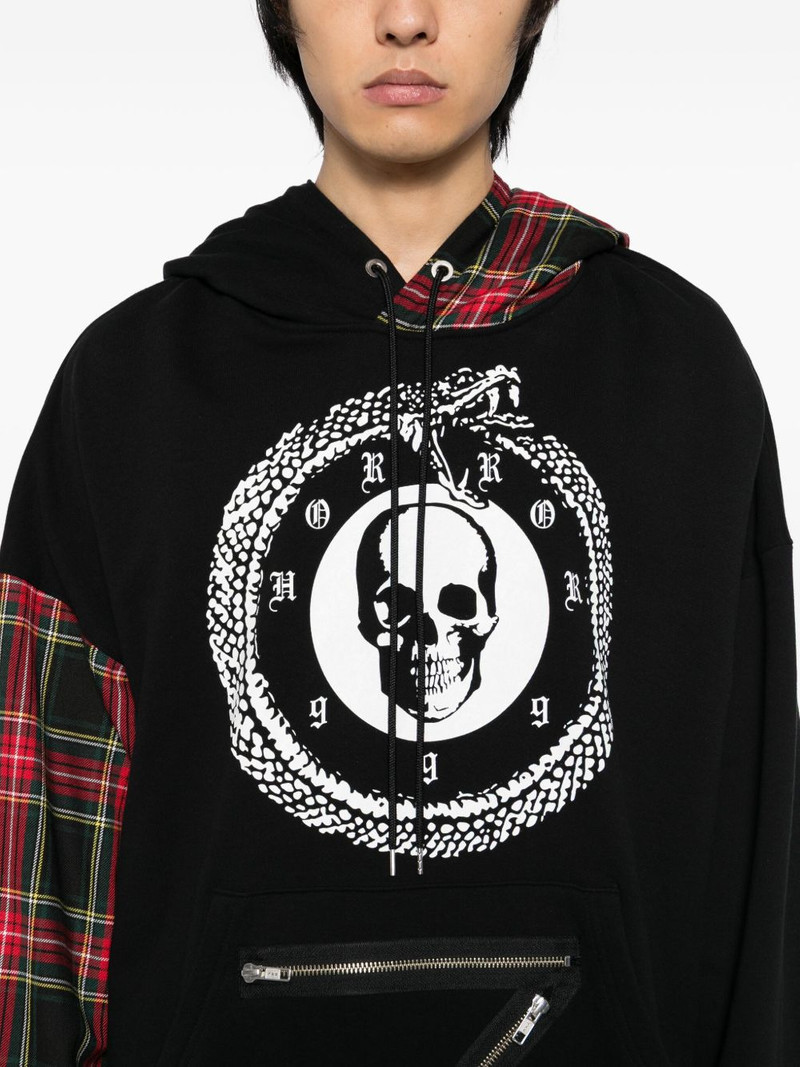 skull-print plaid-paneled hoodie 5