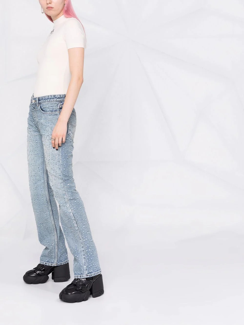 distressed straight-leg jeans - 6