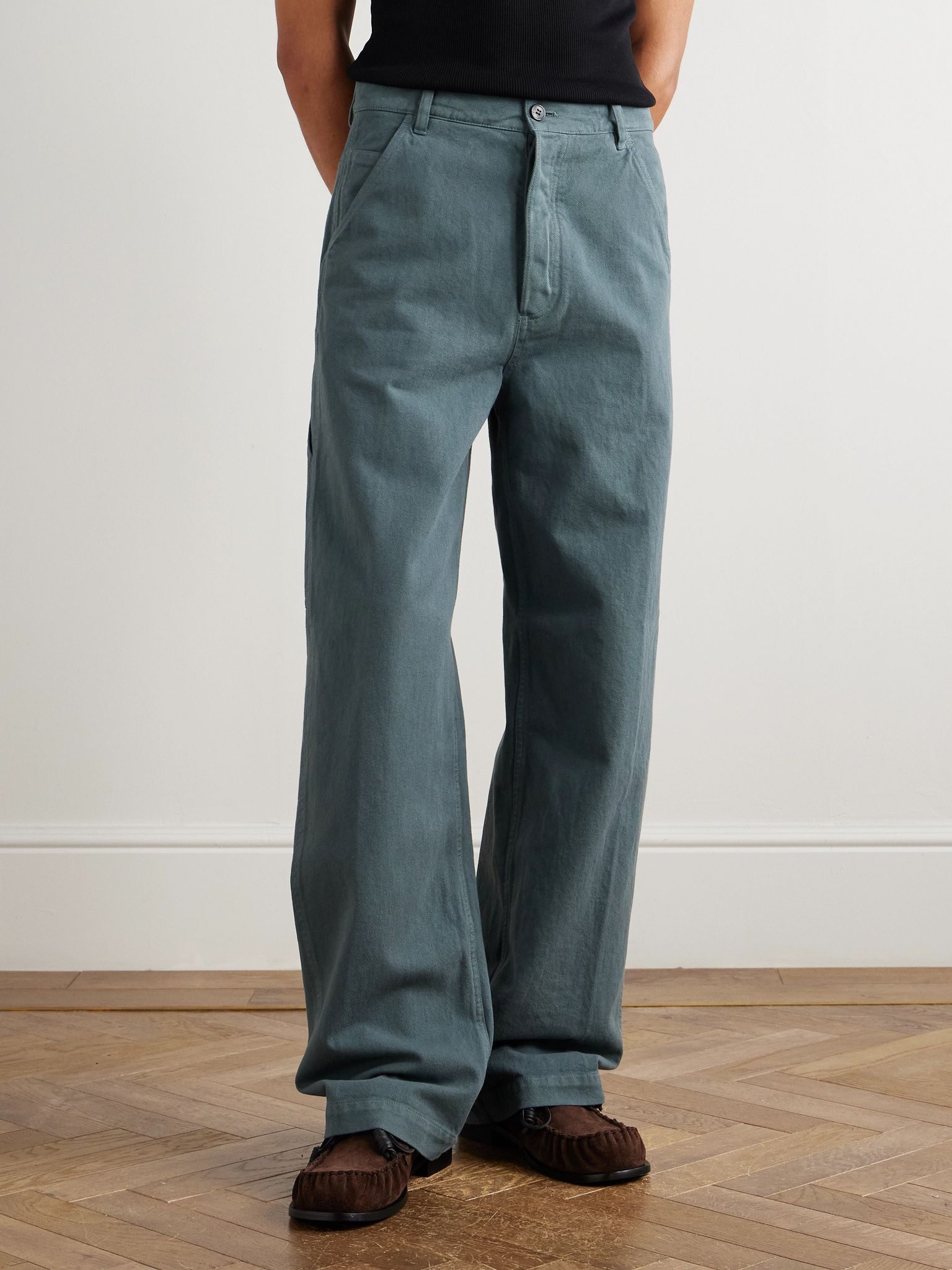 Straight-Leg Garment-Dyed Cotton-Twill Trousers Gray - 3