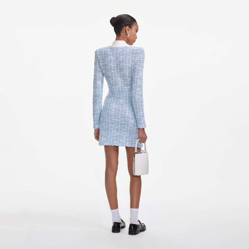 self-portrait Blue Check Collared Knit Mini Dress outlook