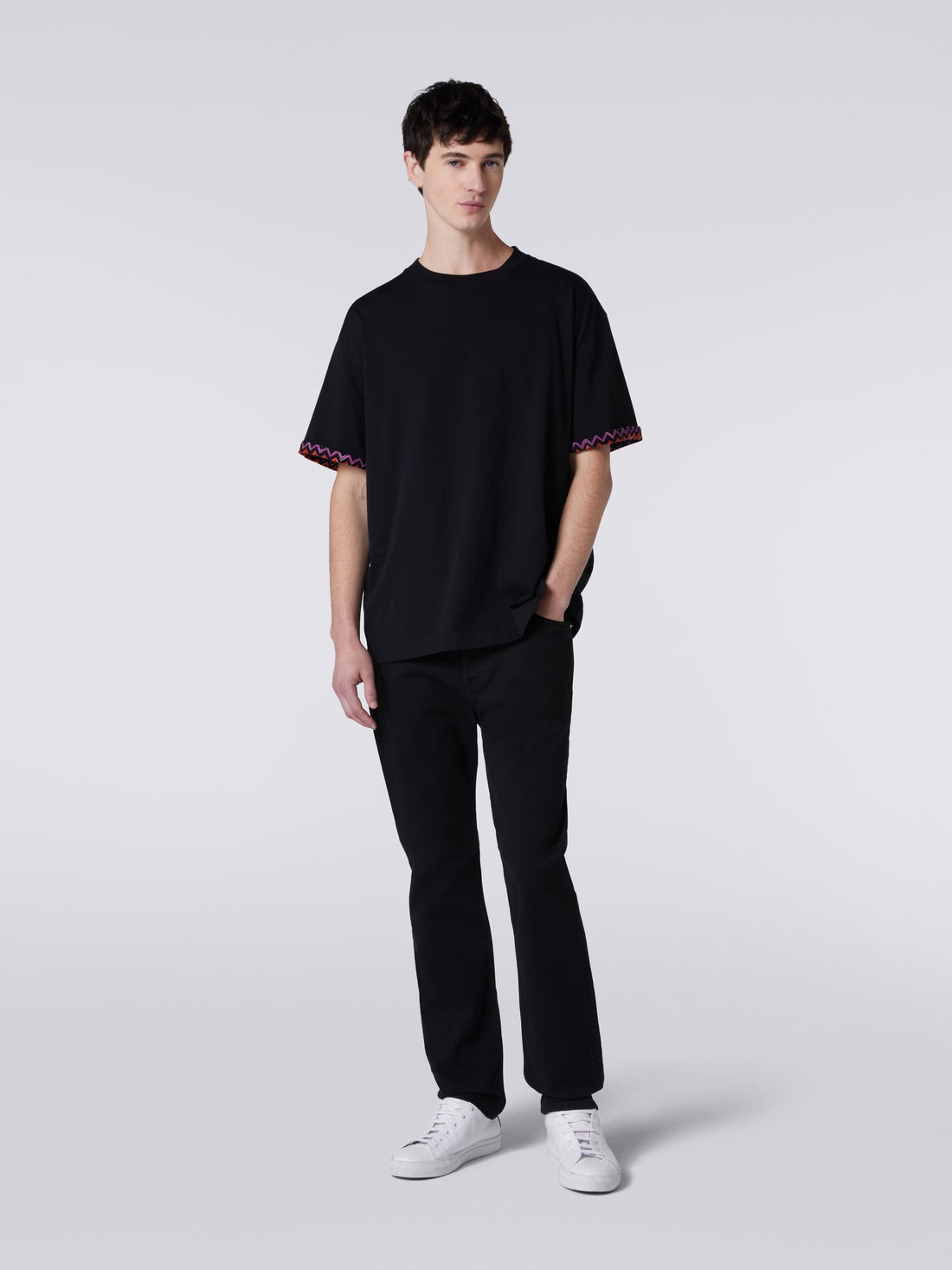 Cotton jersey T-shirt with zigzag turn-ups - 2