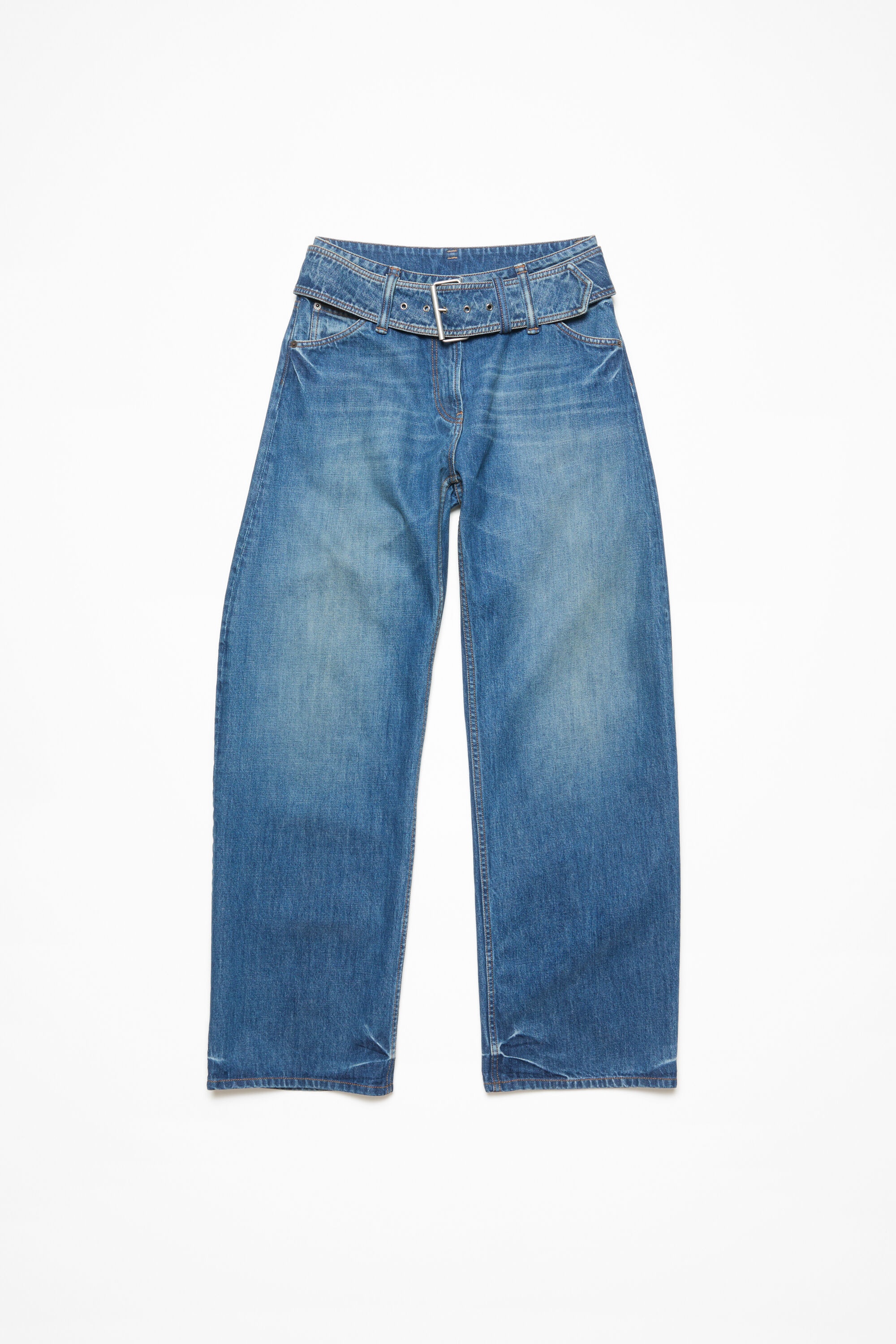 Belted denim trousers - Mid Blue - 8