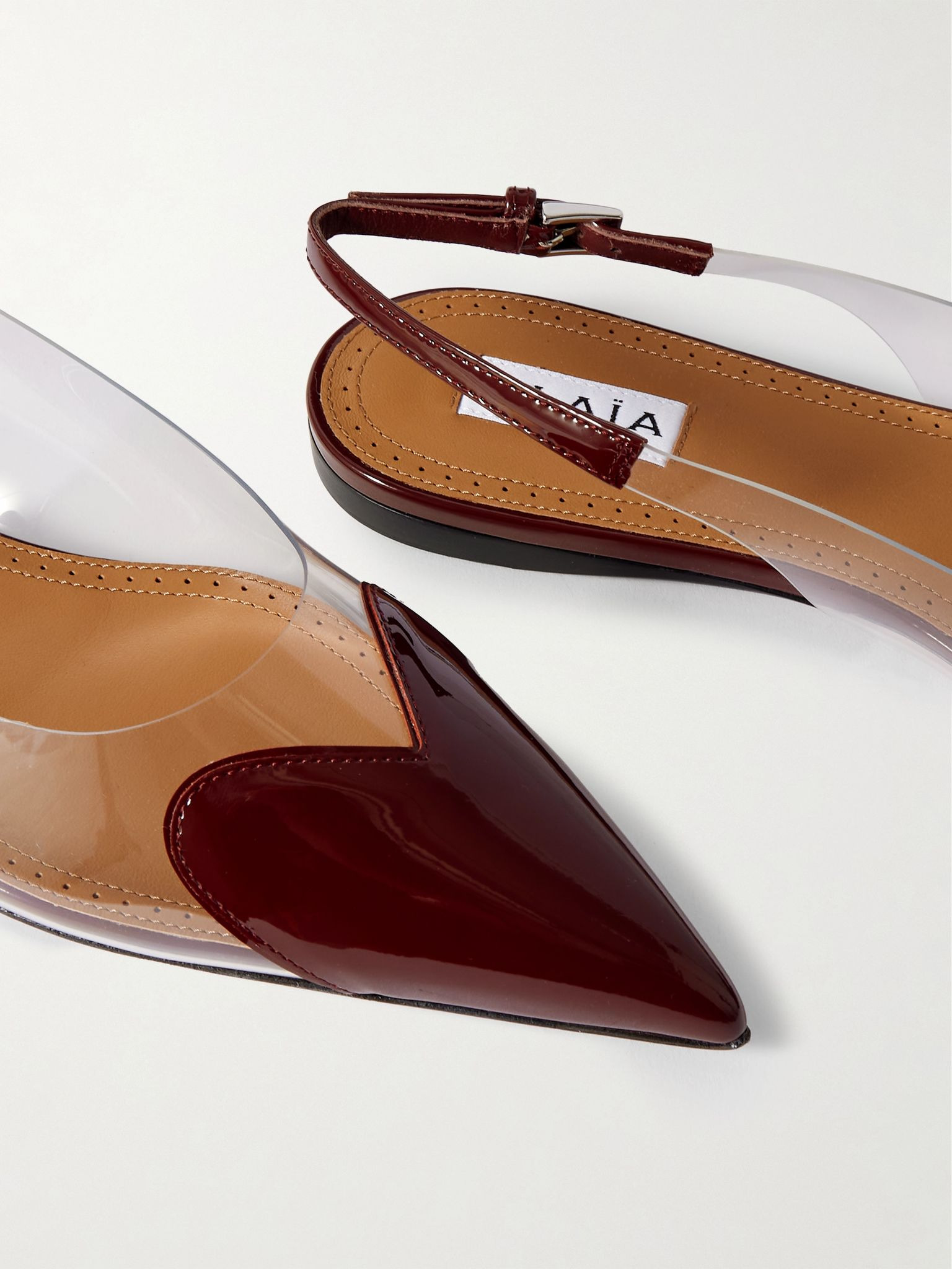 Le Cœur PU and patent-leather slingback point-toe flats Burgundy - 4