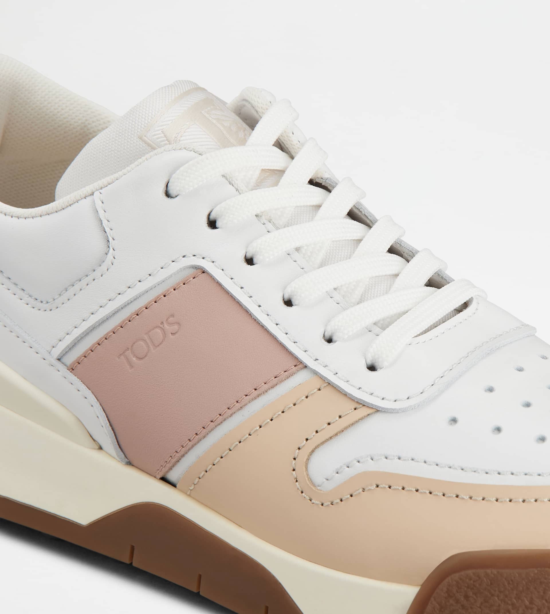 TOD'S SNEAKERS IN LEATHER - WHITE, PINK, BEIGE - 6
