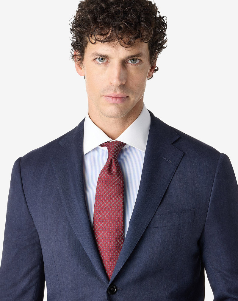 CORNELIANI Burgundy pure silk tie with micro floral pattern outlook