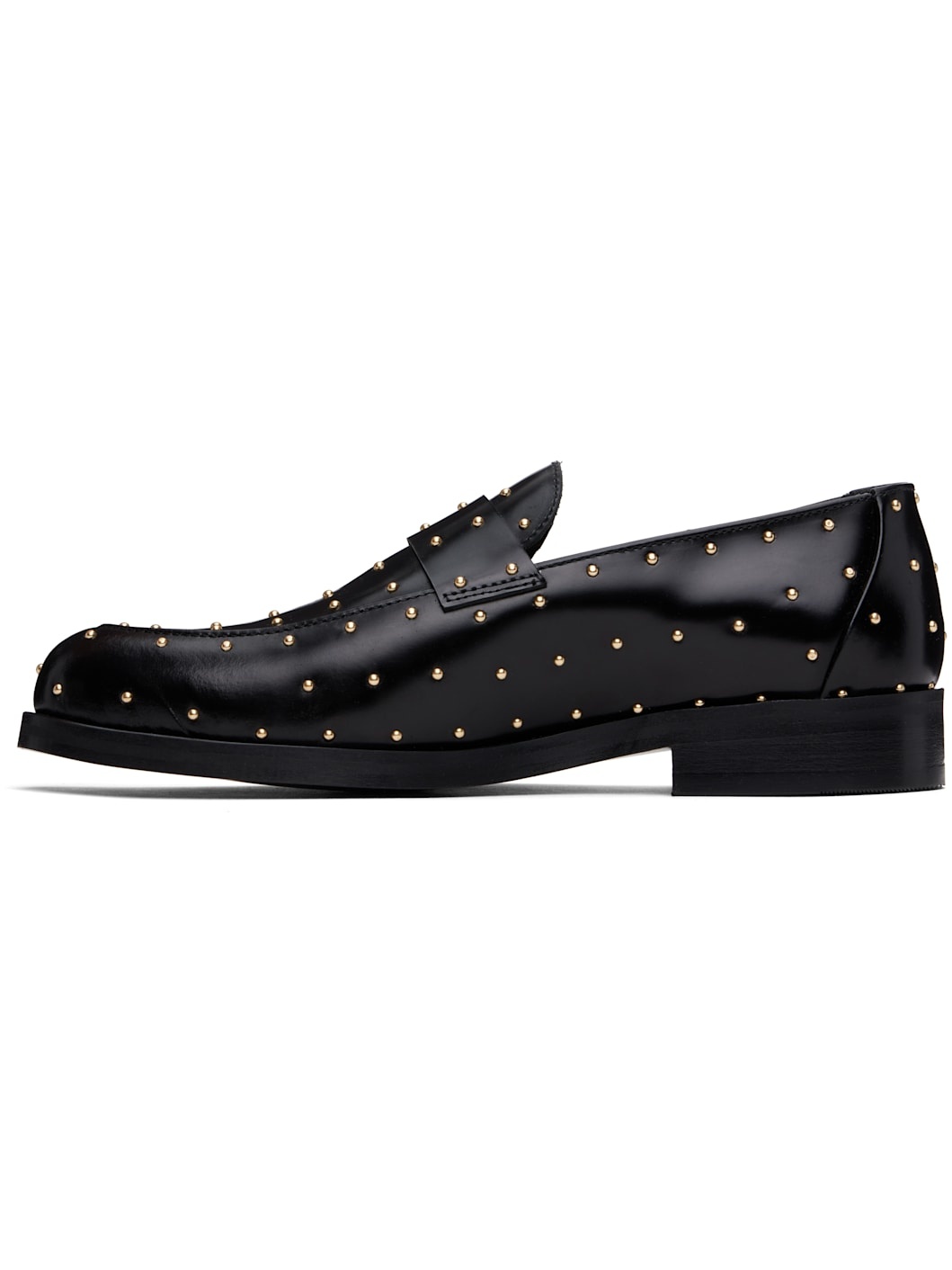 Black Studded Leather Loafers - 3