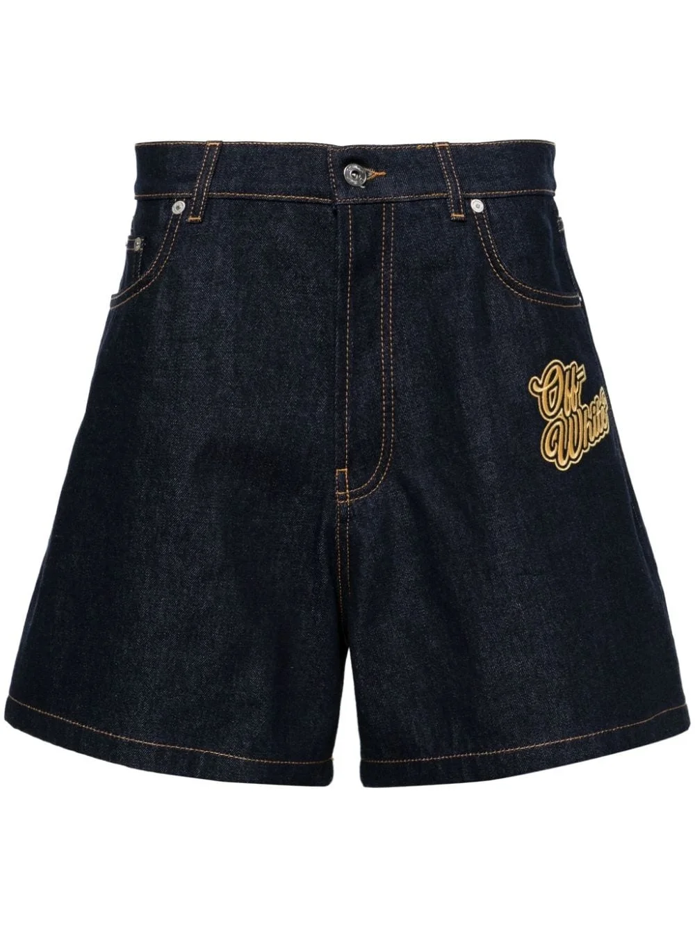 logo-patch cotton denim shorts - 1