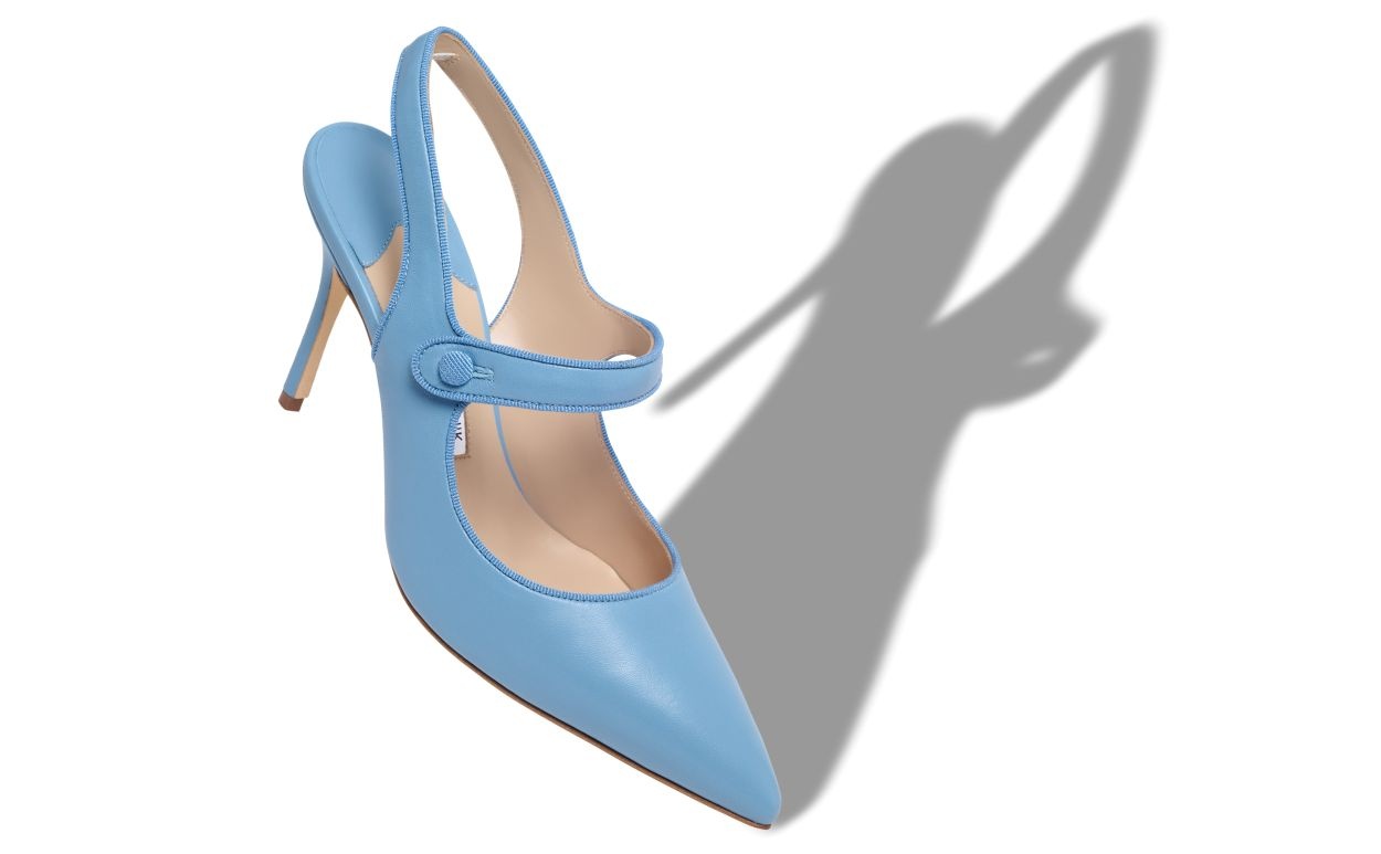 Blue Nappa Leather Pointed Toe Slingback Pumps - 2
