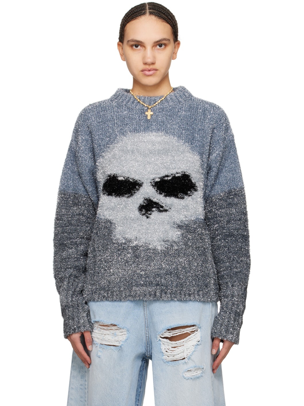 Gray Intarsia Sweater - 1