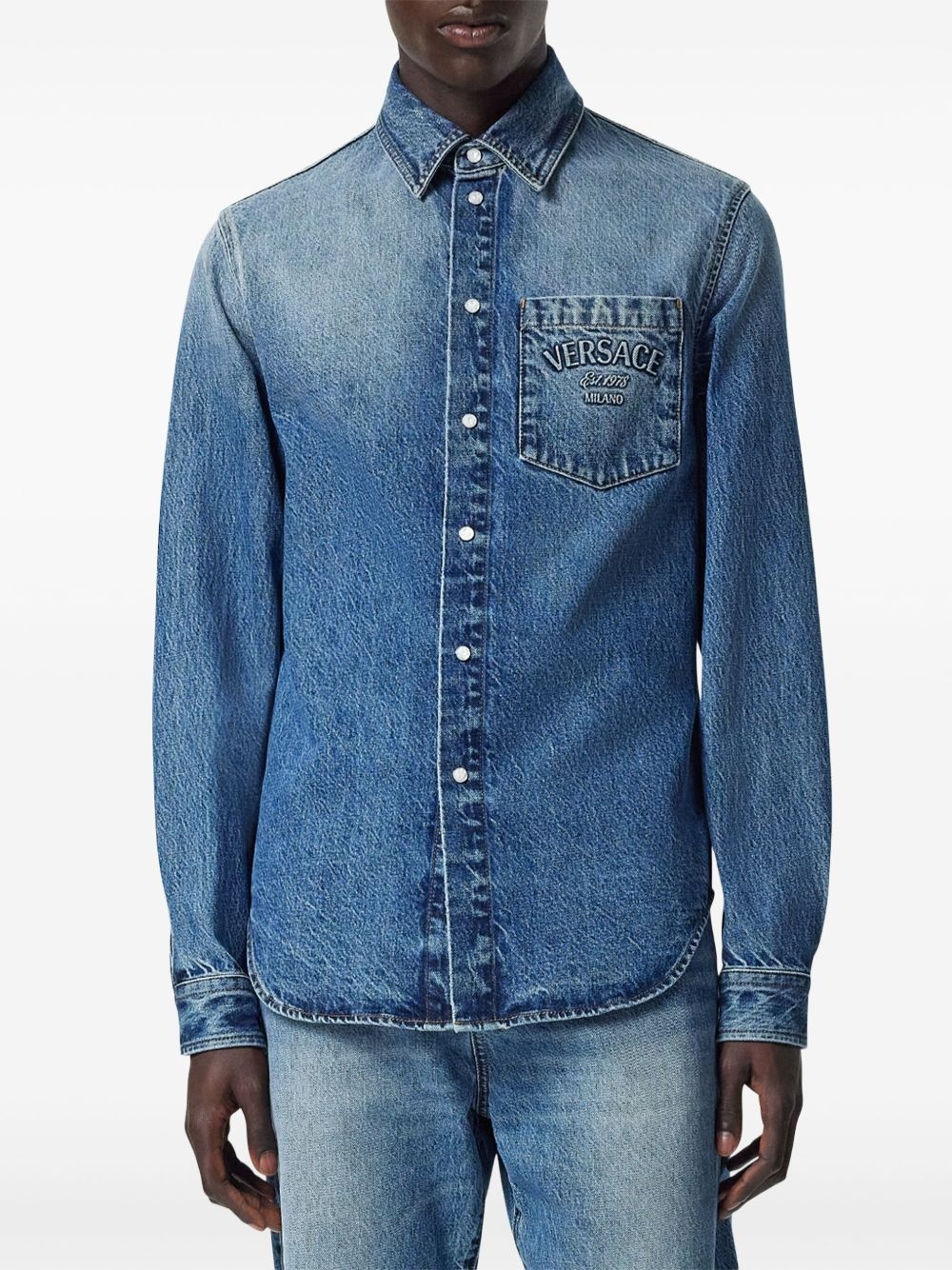 logo-embossed denim shirt - 3