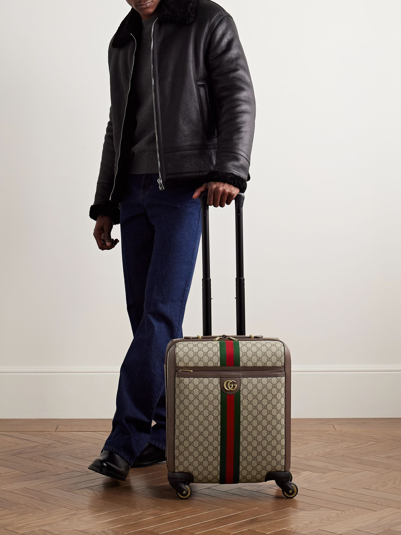 Savoy Leather-Trimmed Printed Coated-Canvas Suitcase Beige - 4